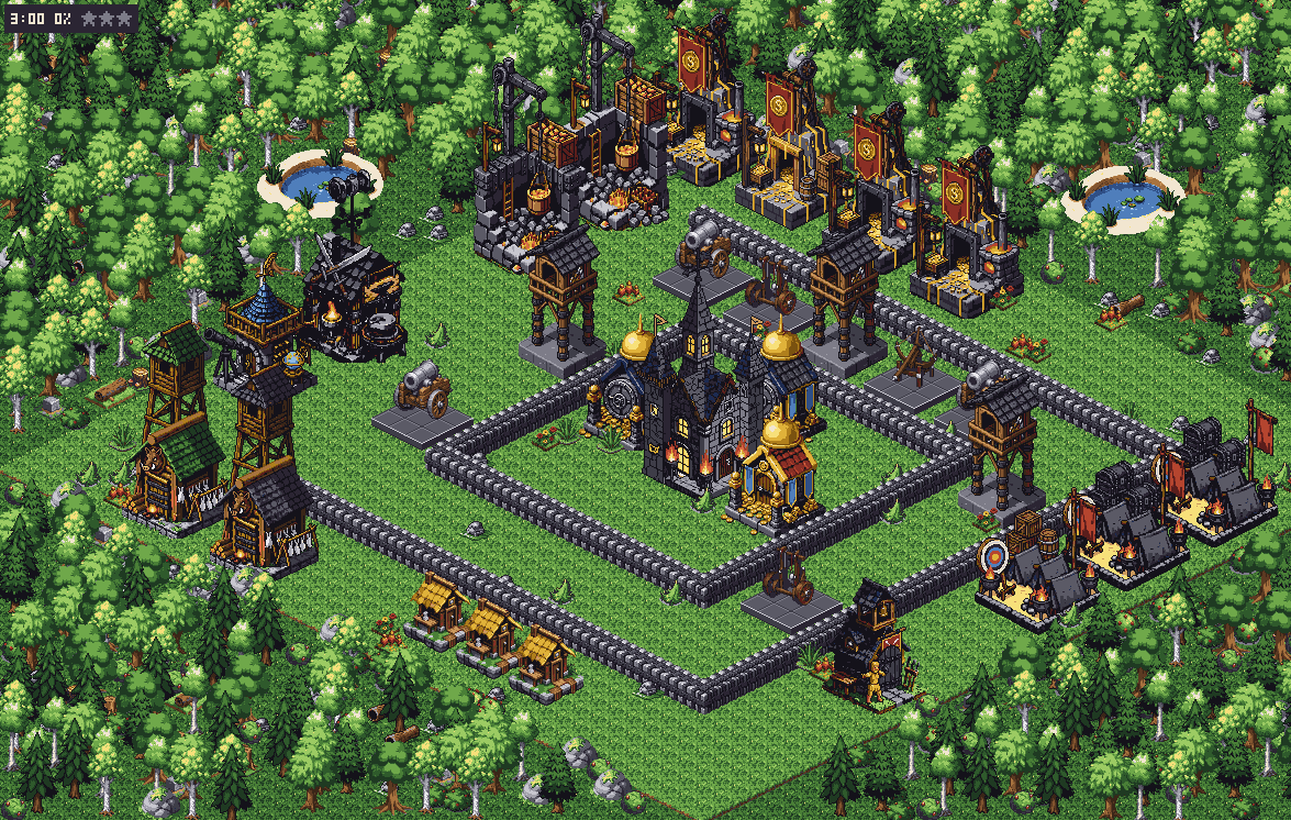 A Grindhold battle, played back: troops cross the field and the camp's buildings fall