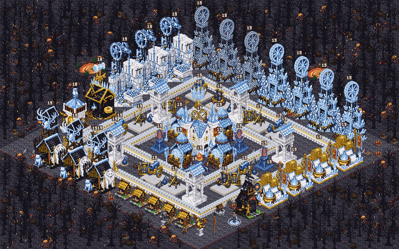 The village on Volcanic, with embers rising